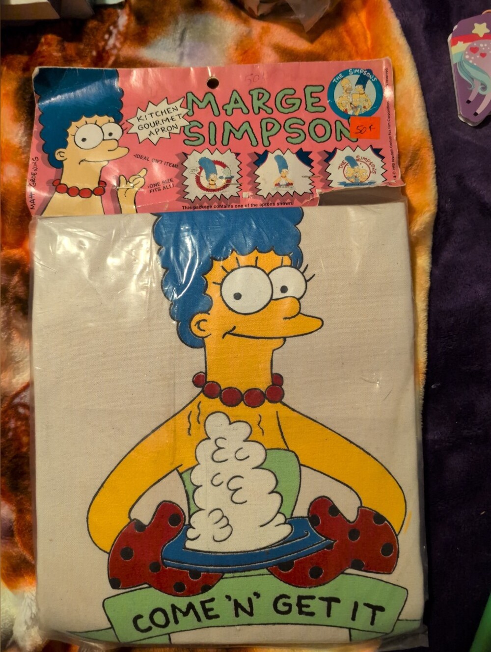 Vintage 1990 Marge Simpson Kitchen Apron - Yellow,Blue,Red;NWT, ORIG. PACKAGING